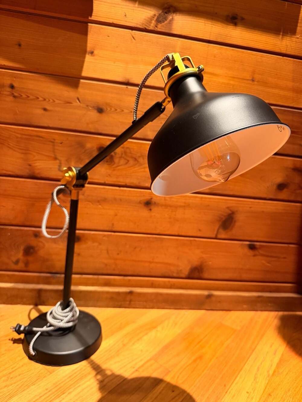 JONATHAN Y Black and Brass Gold Adjustable Task Desk Table Lamp with Metal Shade